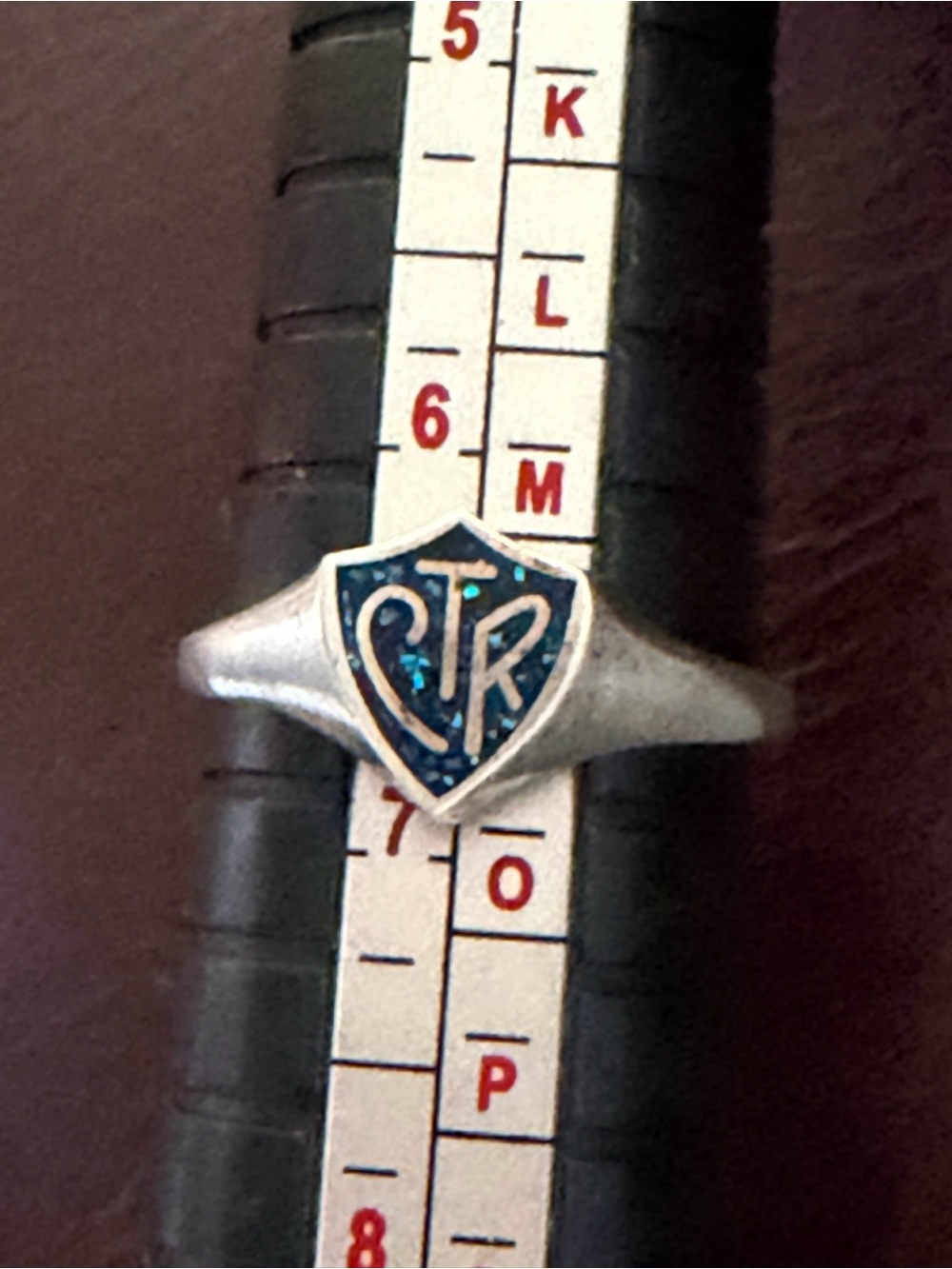 Vintage Sterling Silver Shield Ring with Blue Enamel Inlay CTR #418